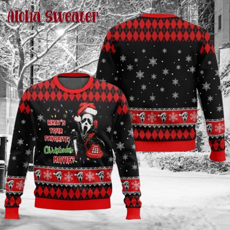 Pixel Pattern Ghostface Scream Holiday Ugly Christmas Sweater - Holiday Gift product image 5