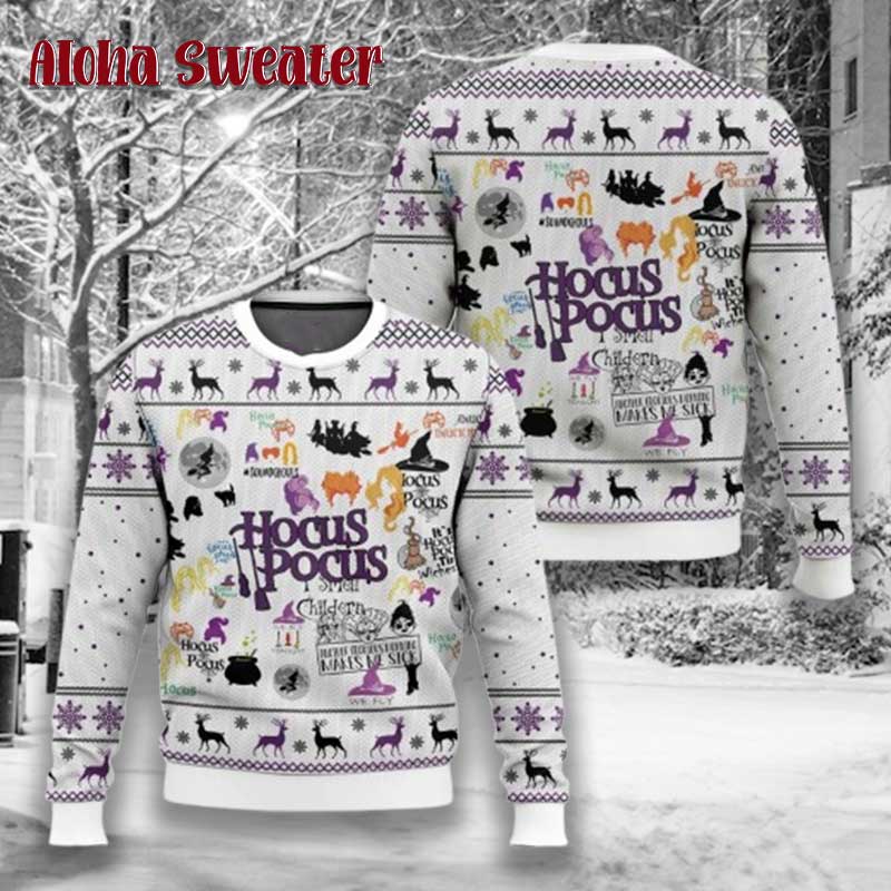 White Make Me Sick Hocus Pocus Ugly Christmas Sweater - Holiday Gift product image
