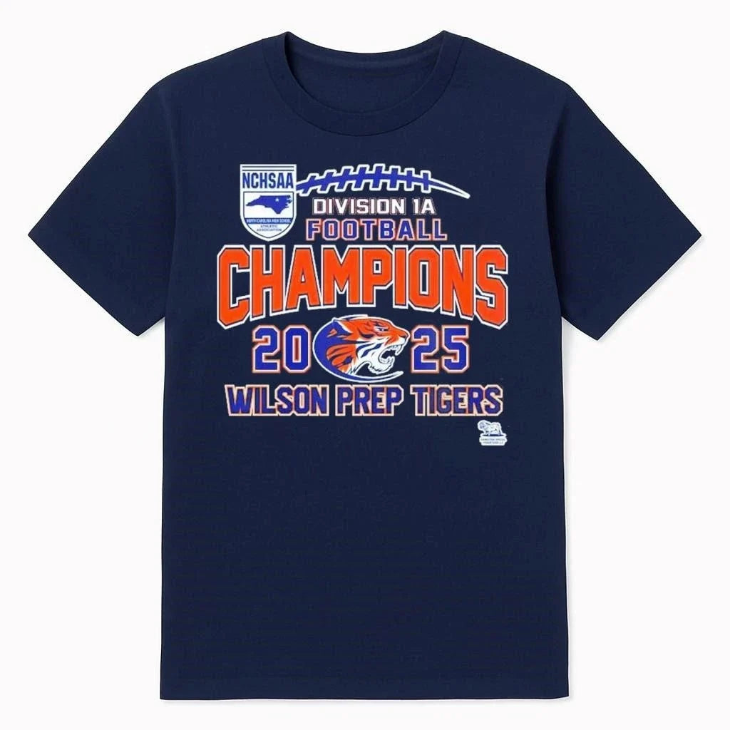 Wilson Prep Tigers 2025 NCHSAA Division 1A Football - Adult & Kids T-Shirts, Sweatshirts & Hoodies apparel design preview 1