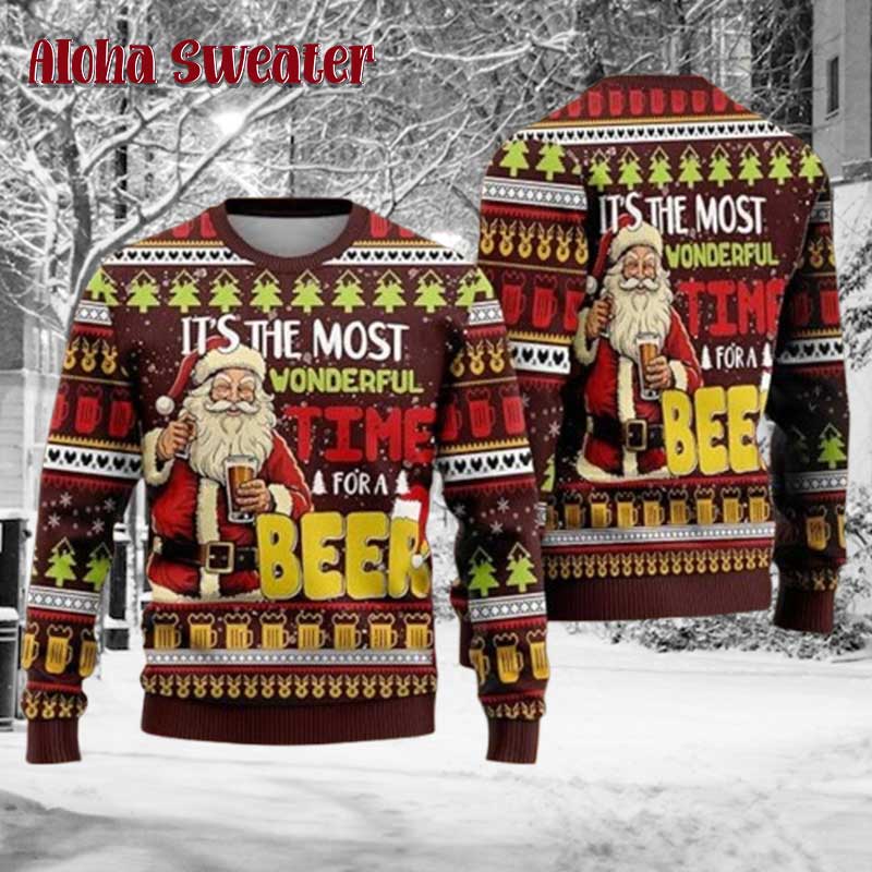 Wonderful Time For A Beer Ugly Christmas Sweater - Holiday Gift product image 3
