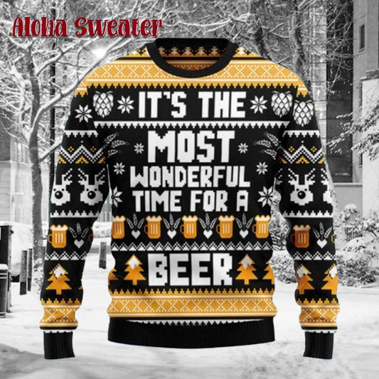 Wonderful Time For A Beer Ugly Christmas Sweater - Holiday Gift product image