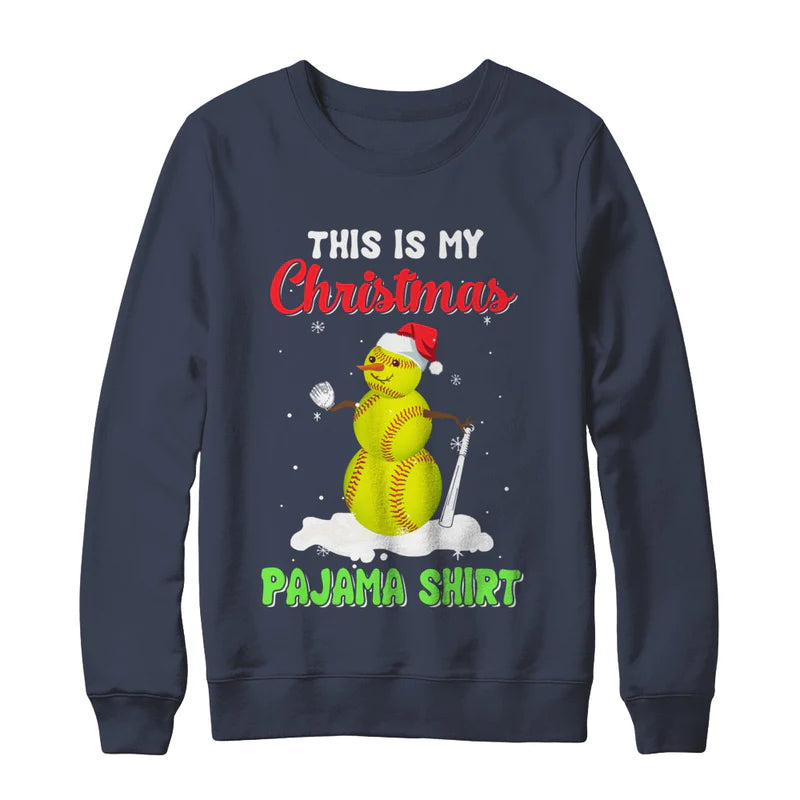 This is my christmas pajama xmas snowman softball Christmas Sweater - Holiday Gift product image 3