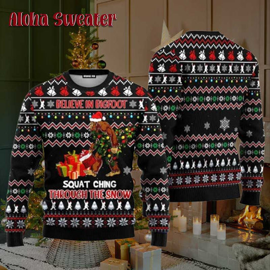 Xmas Gifts Believe In Bigfoot Squat Ugly Christmas Sweater - Holiday Gift product image